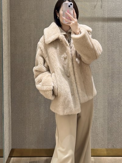 MaxMara羊駝毛羊毛混紡泰迪熊短大衣4