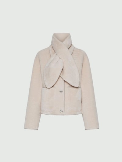 MARELLA毛絨附圍巾圓領短外套1