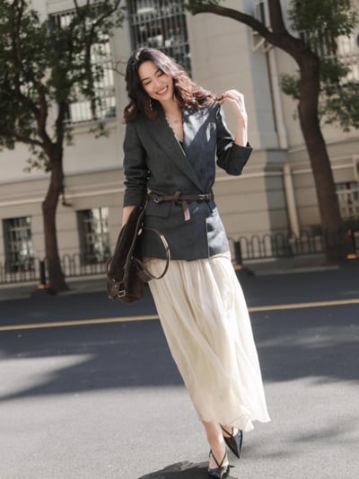 MaxMara亞麻人字紋雙排扣西裝外套5