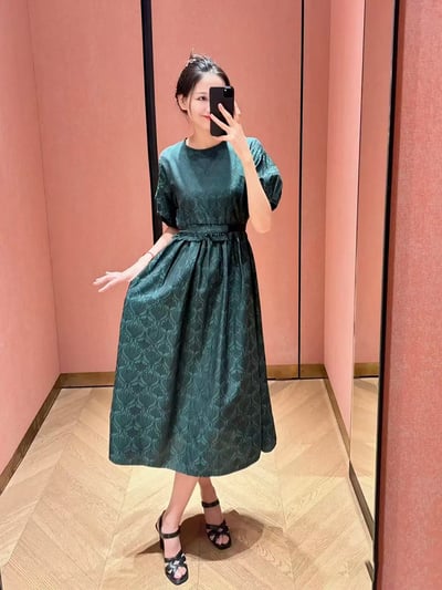 S MaxMara泡泡袖提花洋裝2