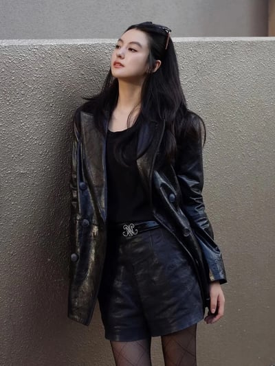 MAX&Co.羊皮革亮面雙排扣西裝外套3