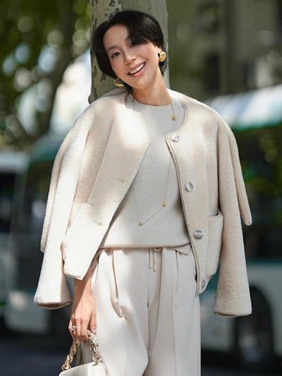 MARELLA毛絨附圍巾圓領短外套2