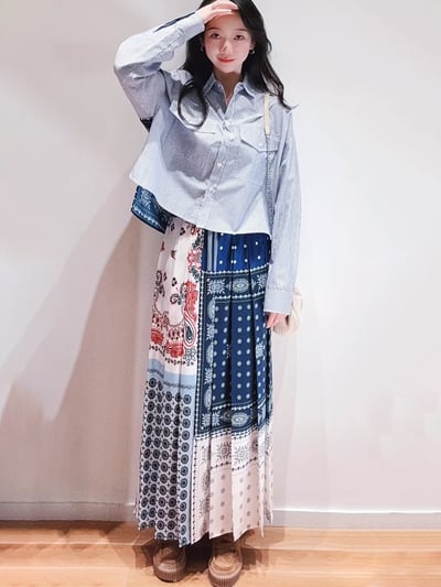 WEEKEND拼接印花百摺長裙4