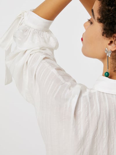 現貨MAX&Co.條紋收腰燈籠長袖襯衫3