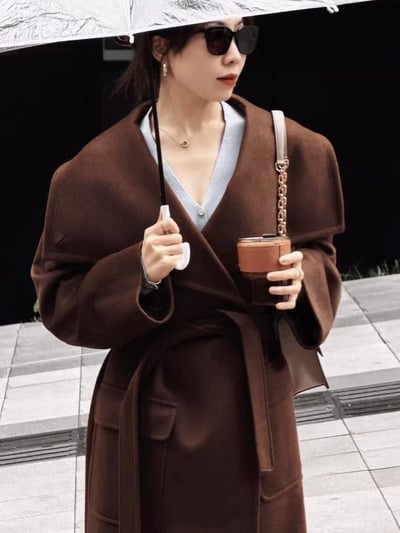 MAX&Co.羊毛羊絨混紡漏斗領裹身大衣6