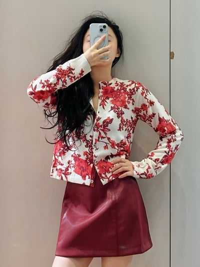 MAX&Co.羊毛羊絨混紡印花開襟衫3