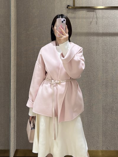 MaxMara Studio羊毛羊絨混紡裹身短大衣5