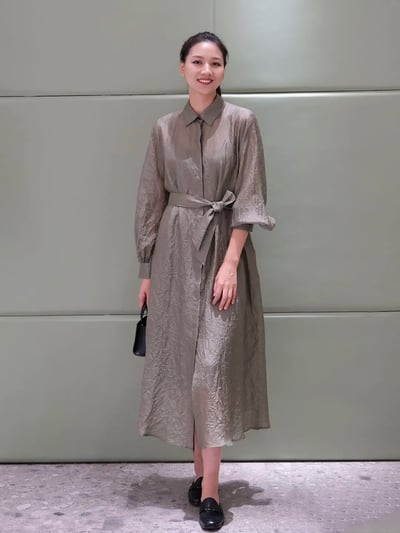 MaxMara真絲皺摺泡泡長袖襯衫裙2