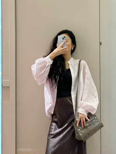 MAX&Co.條紋紋理燈籠袖襯衫4