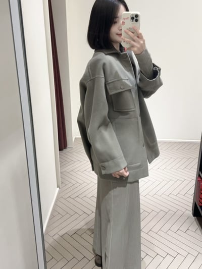 MAX&Co.雙層羊毛皮革領短大衣4