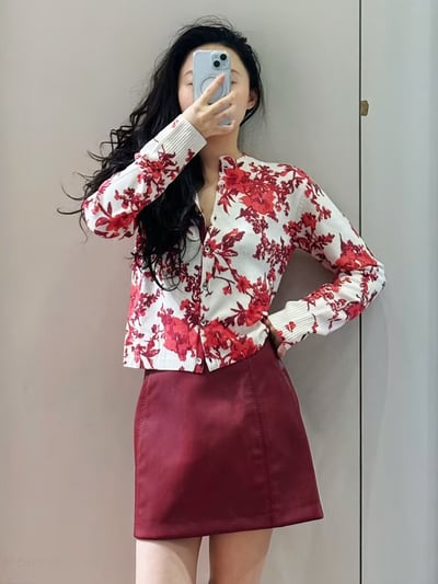 MAX&Co.羊毛羊絨混紡印花開襟衫2