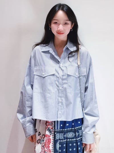 WEEKEND後背撞色印花條紋襯衫3