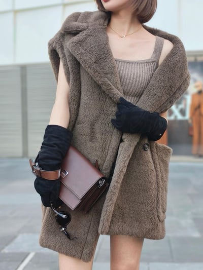 MaxMara秀款無袖雙排扣泰迪短大衣4