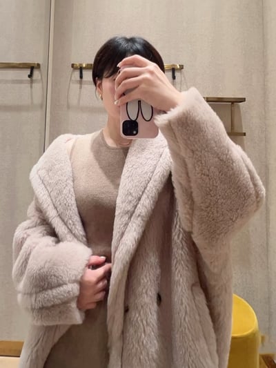 MaxMara經典款翻領雙排扣泰迪大衣11