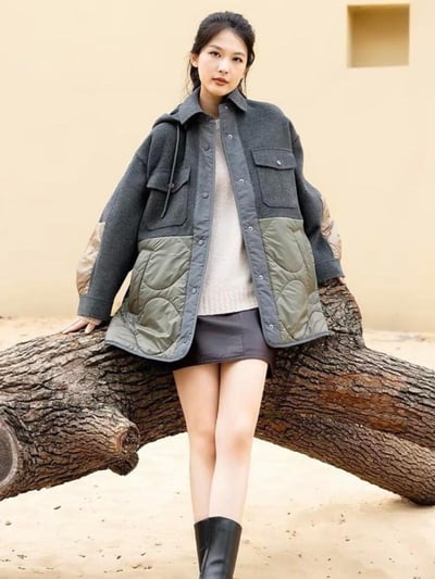 WEEKEND雙層羊毛拼接短大衣4