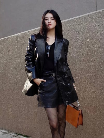 MAX&Co.羊皮革亮面雙排扣西裝外套4