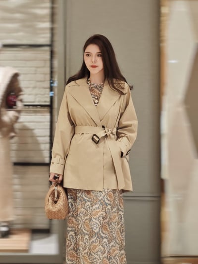 WEEKEND短款防水雙排扣風衣2