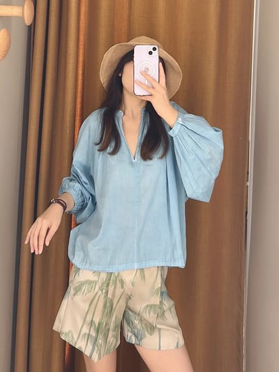 MAX&Co.巴里紗泡泡袖V領襯衫6