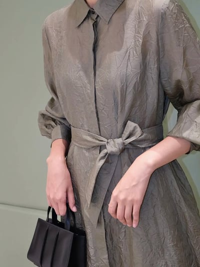 MaxMara真絲皺摺泡泡長袖襯衫裙5
