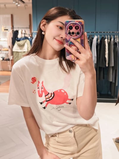 WEEKEND純棉印花刺繡短T4