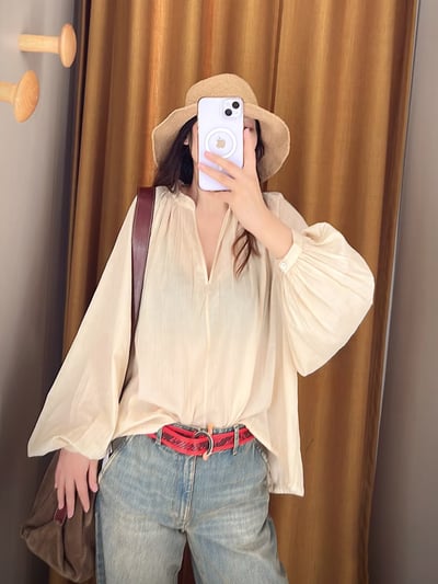 MAX&Co.巴里紗泡泡袖V領襯衫5