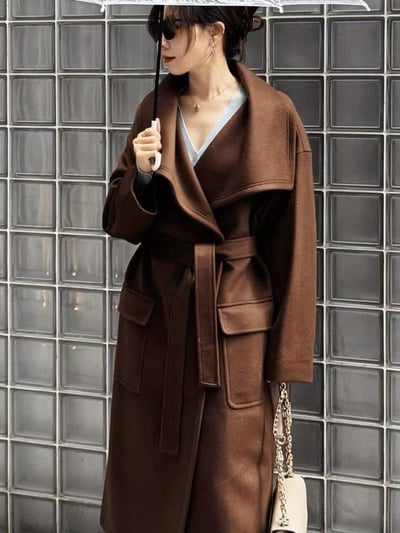 MAX&Co.羊毛羊絨混紡漏斗領裹身大衣4