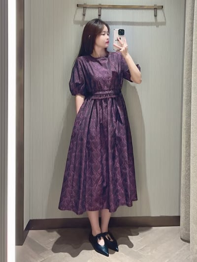 S MaxMara泡泡袖提花洋裝4