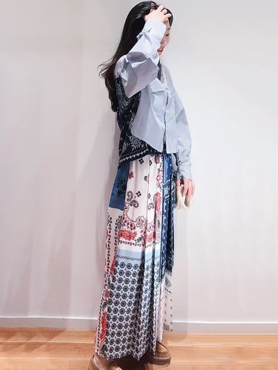 WEEKEND拼接印花百摺長裙3