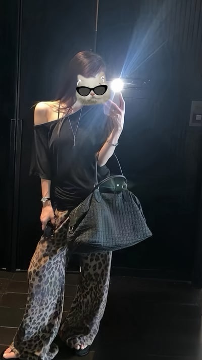 豹紋垂墜褲1