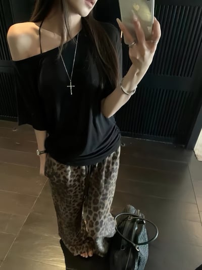 豹紋垂墜褲3