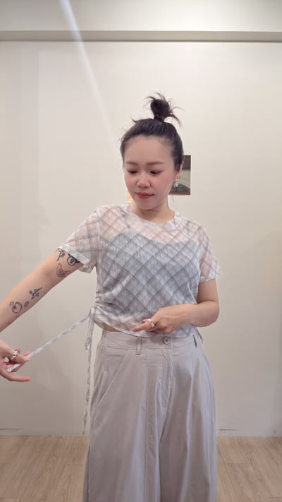 冰沙抽繩格紋tee3