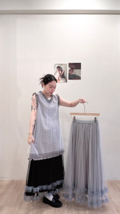 格子拼接網紗裙2