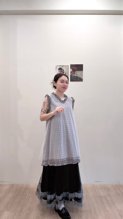 設計感格子網紗背心3