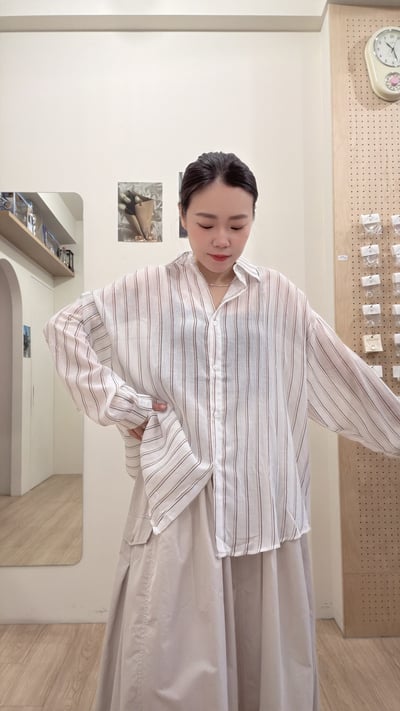 寬鬆直紋棉麻襯衫3