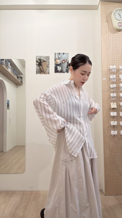 寬鬆直紋棉麻襯衫4