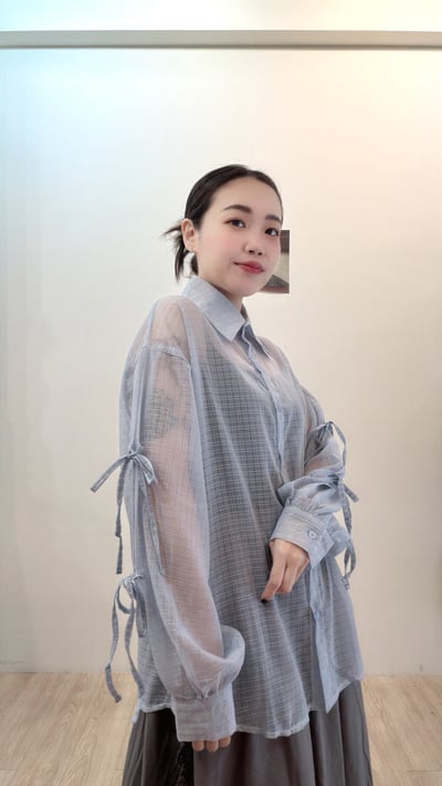 夏日小格透感綁帶襯5