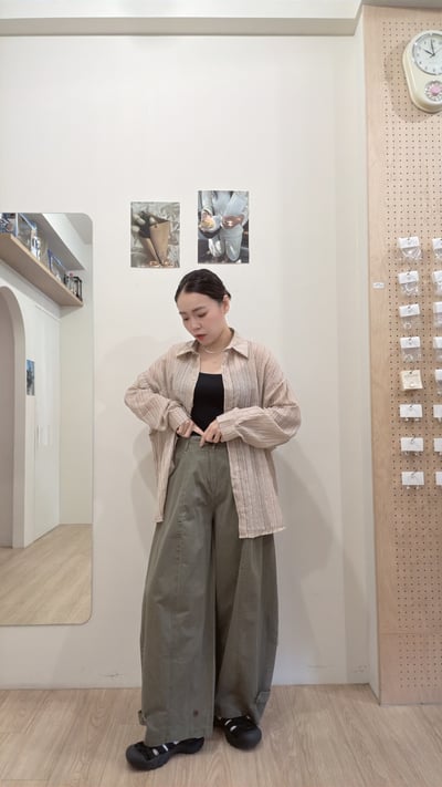寬鬆直紋棉麻襯衫5