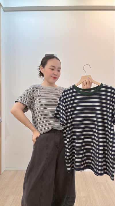 日常刺繡條紋tee2