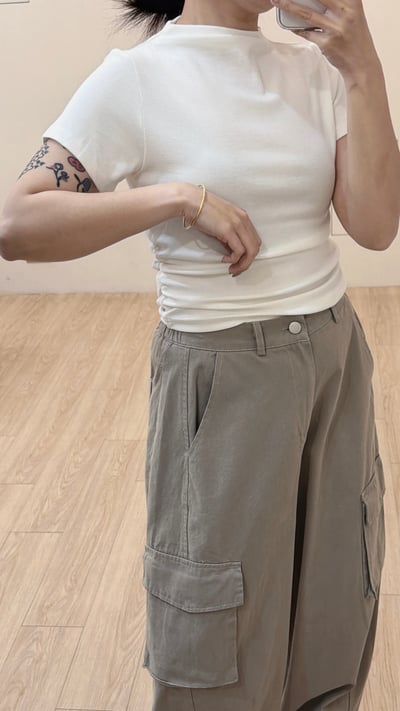 小立領抓皺棉Tee4