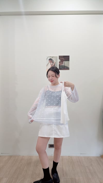 蝴蝶結透紗背心set2