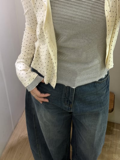 波點條紋拼接兩件式3