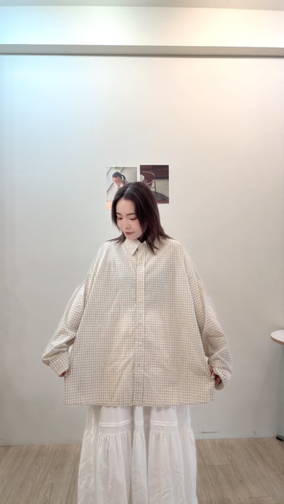 附綁帶格子寬襯衫2