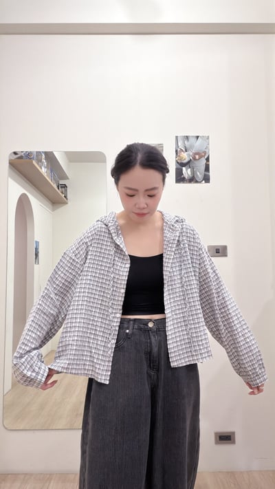 連帽格紋開釦襯3