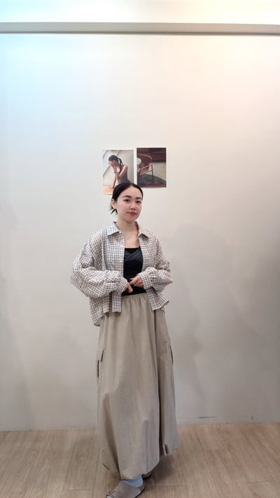 泡泡格紋澎袖襯7