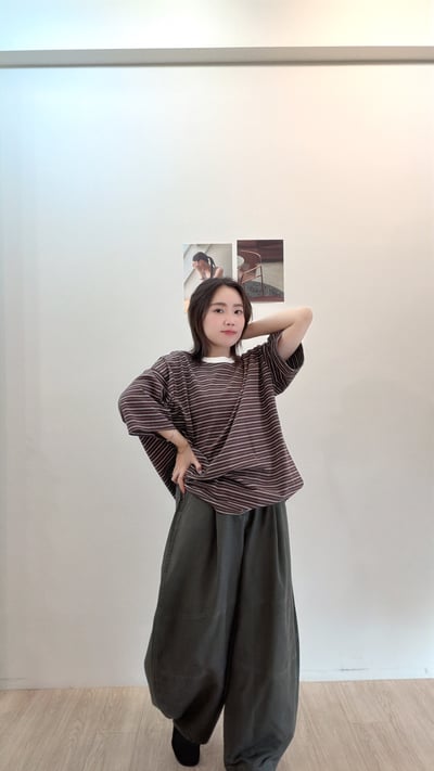 撞色領條紋寬寬tee3