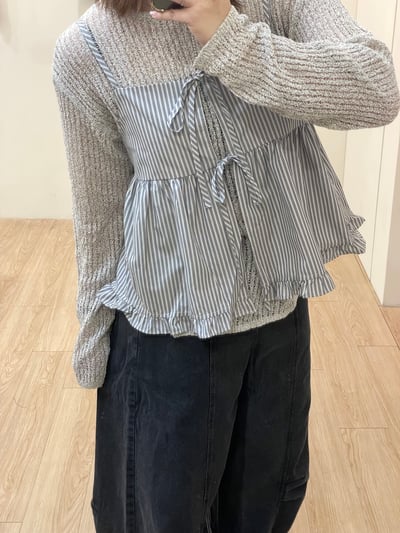 直紋花邊綁帶背心4