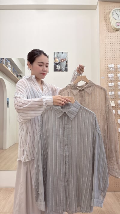 寬鬆直紋棉麻襯衫2