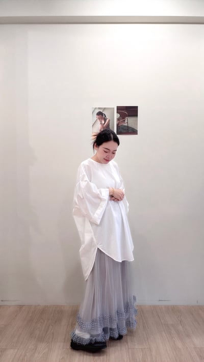 格子拼接網紗裙6