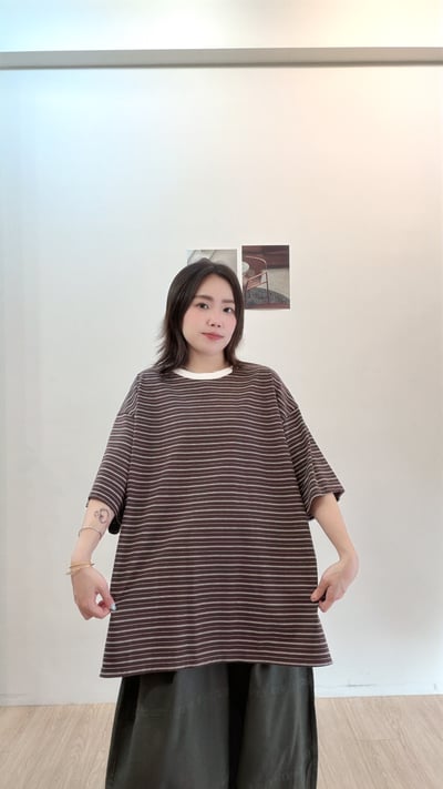 撞色領條紋寬寬tee6