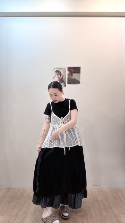 格紋捲邊日系裙3